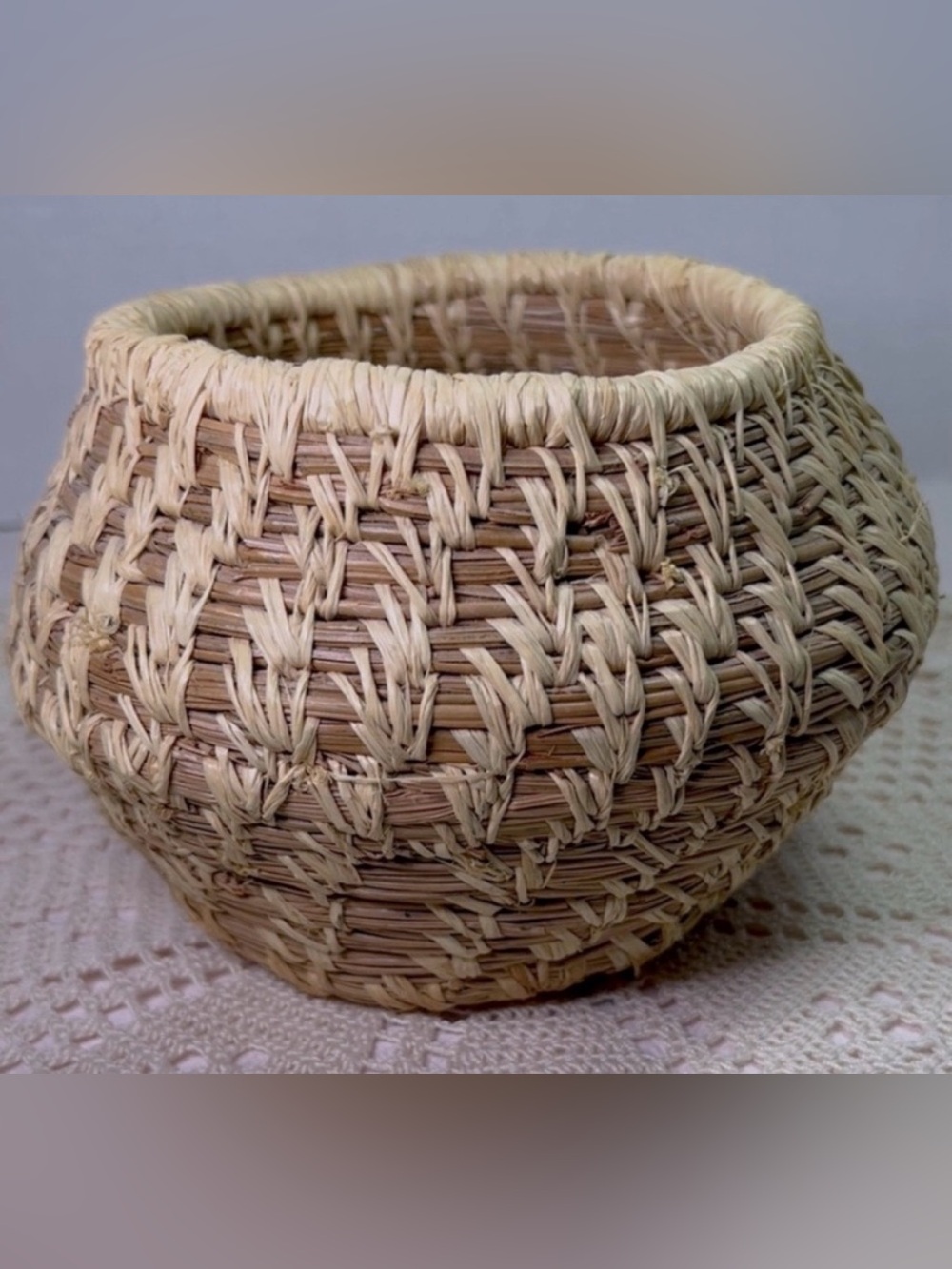 Authentic Tohono O’odham (Papago) Handwoven Southwestern Basket — Signed